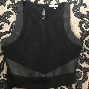 Black crop top with faux leather details